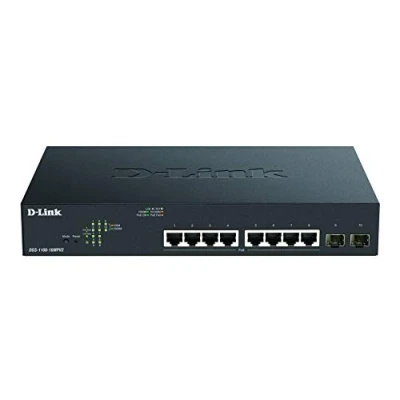 Image de D Link DGS 1100 10MPV2/E Switch Smart Gigabit PoE avec 8 Ports PoE, Budget 130 W, 802.3af / at, 2 SFP, VLAN, fonctionnalités de Couche 2, QoS, 802.3az EEE Cordon d&#039;alimentation UE