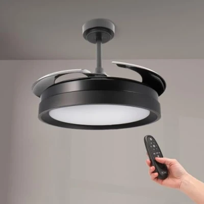 Image de M mimotec Ventilateur de plafond Led Noir Yeray II 56W avec lumière, télécommande, Faible consommation, moteur DC+Lumière 36W, 6 vitesses, fonction été hiver, Silencieux, 4 Lames rétractables