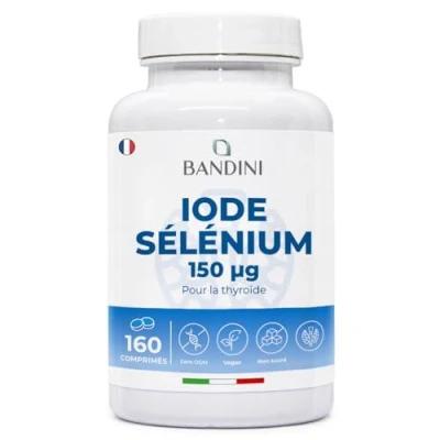 Image de Bandini® IODE 150 mcg + SELENIUM 100 160 comprimés d&#039;Iode Iodure de Potassium KI Sélénium L Méthionine Haute Absorption, Iodine Dose, 100% Végétarien, Sans OGM Pour la thyroïde