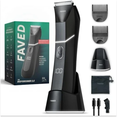Image de FAVED The Bodygroomer 2.0 Rasoir intime et tondeuse pour le corps avec lame de sécurité révolutionnaire homme, puissance 120 min, résistant à la douche, lumière LED, mode Beast Fabriqué en