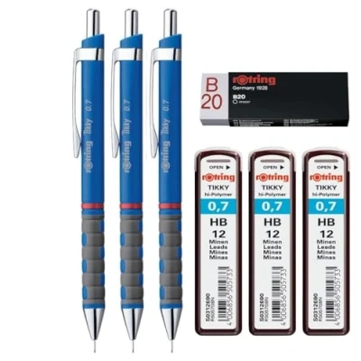 Image de rOtring Tikky Lot de porte mines HB 0,70 mm Corps bleu Recharges et gomme