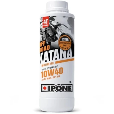 Image de IPONE Huile Moteur Moto 4 Temps 10W40 Katana Off Road Bidon 1 Litre Lubrifiant 100% Synthétique avec Esters Montées en Régimes Plus Franches Passage de Vitesse Rapide et Précis