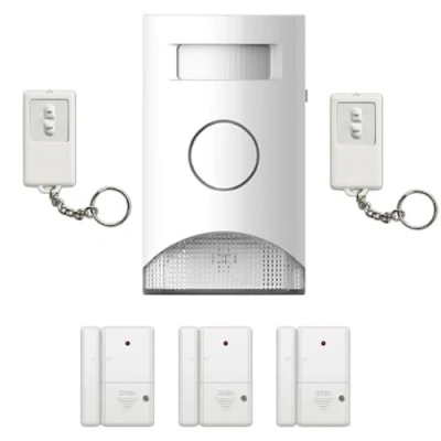 Image de KYF Kit Alarme Autonome à détection de Mouvement Eclairage d&#039;alerte intégré détecteur d&#039;ouverture (x3) et télécommande (x2)