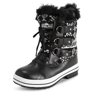 Image de Polar Femmes Mid Rembourrée Thermique Semelle En Caoutchouc Imperméable L&#039;hiver Neige Fausse Fourrure Bottes Noir Carde UK8/EU41 YC0633