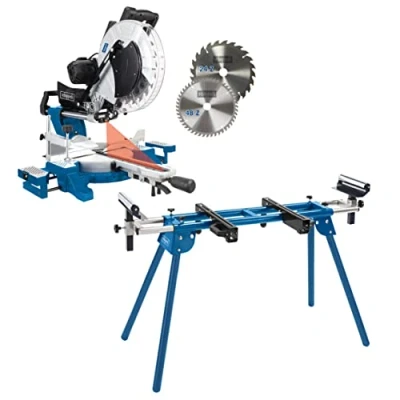 Image de Scheppach Scie à Onglet Radiale HM140L 2000W Largeur de coupe 330mm Hauteur 105mm Lame Ø305mm Double inclinaison Table travail 45/+45 Avec Support UMF1600 Inclus