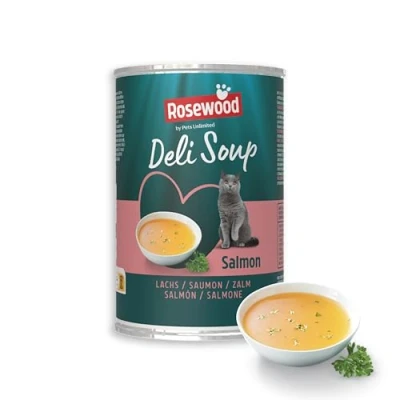 Image de Rosewood Deli Soup Saumon Friandise Savoureuse Au Bouillon pour Chats avec Morceaux Tendres De Saumon, Ingrédients Naturels, sans Sel Ni Sucre Ajoutés, Additifs Artificiels, 135 ML