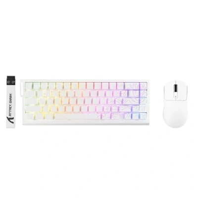 Image de ATTACK SHARK X68 HE Clavier Magnétique Filaire avec X3 Souris Gaming sans Fil, Rapid Trigger 8KHz, Précision RT de 0,01 mm, SUPERLIGH, Capteur PAW3395, 26 000 DPI Contours Blancs