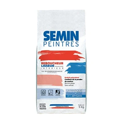 Image de Semin A00299 Reboucheur, Séchage Rapide, Enduit de Rebouchage et Lissage en Poudre, Intérieur, Blanc, Sac 5 kg