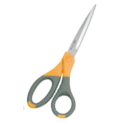 Image de Wedo 9858 Revêtement en titane ciseaux universel acier inoxydable avec grips caoutchouc spécial doux Convient également pour les gauchers, 21,5 cm, gris/jaune