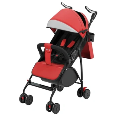 Image de Poussette Bébé Légère et Compacte de 0 Mois à 4 Ans, Capacité Charge Maximale 25 kg, Pliable, Dossier Inclinable, Pliage Automatique en 1 Étape, Canopy A rouge