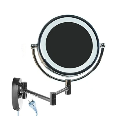 Image de HIMRY 8,5 Pouces LED Miroir Cosmétique Mural Grossissant x7 Lumineux Extension Pliant, Fixation Murale avec Vis Métal Chromé Double Face 360 Degrés Rotation, KXD3132 7x