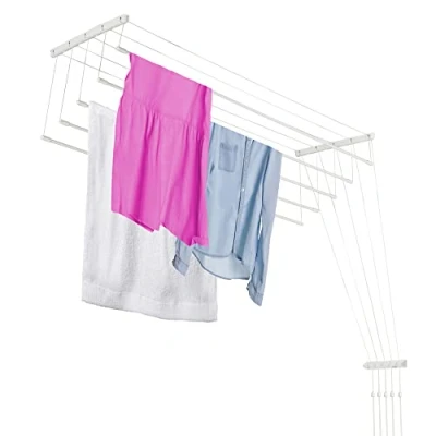 Image de KADAX Etendoir a Linge au Plafond avec Tiges en Acier, Pratique Systeme de Sechage Suspended pour Maximiser l&#039;espace Interieur (Blanc, 5 x 160 cm)