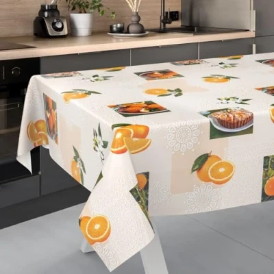 Image de ANRO Nappe en Toile cirée, Lavable, Bord coupé, pour Table de Jardin, extérieur et intérieur, 240 x 140 cm, Oranges