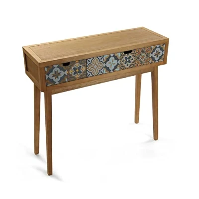 Image de Versa Alfama Meuble d&#039;Entrée Étroit pour Entrée ou Couloir, Table Console, avec 2 tiroirs, Dimensions (H x l L) 81,5 30 90 cm, Bois, Couleur: Gris