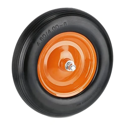 Image de Relaxdays Roue de brouette avec axe 4.80 4.00 8, Caoutchouc, Jante en Acier, Pneu Rechange, increvable, Noir/Orange