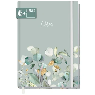 Image de paper&amp;you® carnet de notes A5+ vierge avec élastique [Minty Leaves] 156 pages, 78 feuilles, utilisable comme bullet journal, croquis, journal intime, durable et respectueux du climat