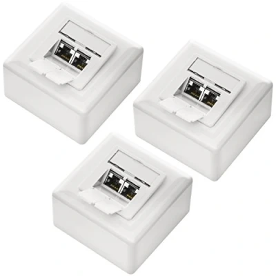 Image de deleyCON 3x CAT 6a Universel Prise Réseau 2x Port RJ45 Blindé Surface ou Affleurant 10 Gigabit Ethernet EIA/TIA 568B Blanc
