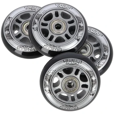 Image de Lot de 4 roues en PU 76 mm / 82 A + roulements ABEC9 Noir Nils