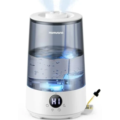 Image de Homvana Humidificateur d&#039;Air bébé, 3.6 L Cool Mist Top Fill, 16dB Silencieux (SilentSpray), 34H Durable Humidificateu Chambre, Plante, BPA Free Avec Plusieur Modes d&#039;humidité, 7 Color Light, Diffuseur