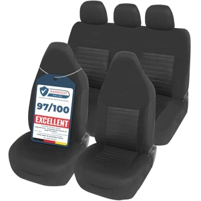Image de upgrade4cars Housse de Siege Voiture Appui Tête Intégré Universelle Noir Ensemble Housses Siège Auto Universel Couvre Sieges pour Avant et Arrière