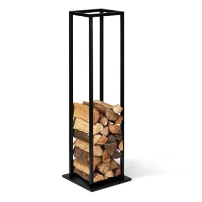 Image de FACILITYS Range Bûches Intérieur en Acier Noir Support Bois de Chauffage Vertical 33x33x112 cm Porte Cheminée Robuste et Compact Design Élégant Etagère Rangement Optimal