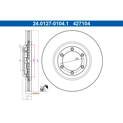 Image de ATE Disque de frein ISUZU: D Max II Pick up, 1 Pickup, 2 280,0mm 27,0mm 6 109,0mm ventilé revêtu 24.0127 0104.1 Disques frein,