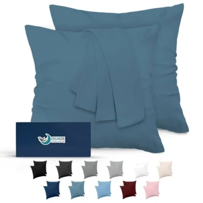 Image de Dreamzie Taie Oreiller 80x80 Lot de 2 en Microfibre Certifiée Oeko Tex Housse Coussin Douce Et Brossée, Toucher Peau Pêche Bleu Clair