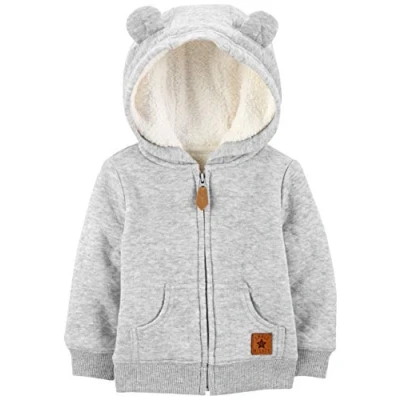 Image de Simple Joys by Carter&#039;s Hooded Sweater Jacket with Sherpa Lining Blouson de Polyester molletonné, Gris, 6 9 Mois Mixte Bébé