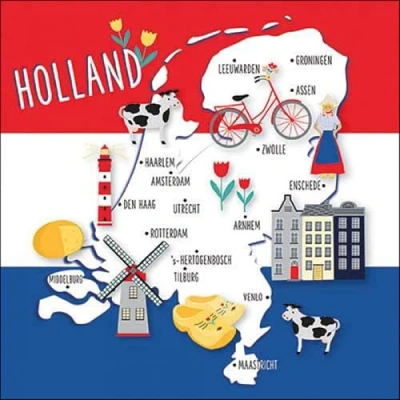 Image de Lot de 20 Serviettes en papier avec motif : villes et Pays des Bas Les plus beaux côtés comme décoration table Convient également pour le découpage la