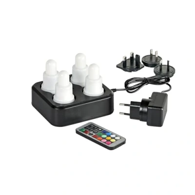 Image de ReWu Duni Lot de 4 LED Blanc chaud &amp; multicolore rechargeable avec station charge et télécommande Éclairage Lampes table Bougies alternatives