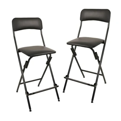Image de Amazon Basics Lot de 2 tabourets pliables avec repose pieds, capacité 136,1 kg, 61 cm hauteur, noir