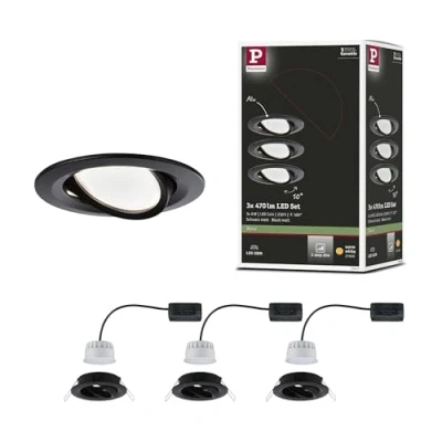Image de Paulmann 94472 kit LED Nova orientables Blanc Chaud 3 Niveaux Rond INCL. 3x6,5 Watts gradable projecteurs Noir Mat Spot alu Lampe encastrée 2700 K Coin, 19.5 W