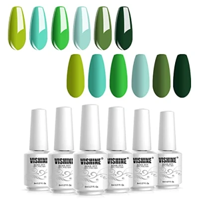 Image de Vishine Vernis Gel Semi Permanent, à Ongles 6 Couleurs UV LED Soak Off, Ensemble de Vert Bleu Série 8ml