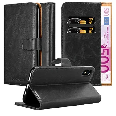 Image de Coque pour Apple iPhone XS MAX en NOIR de JAIS Housse protection Étui avec fermeture magnétique, fonction support et compartiment carte Neuf
