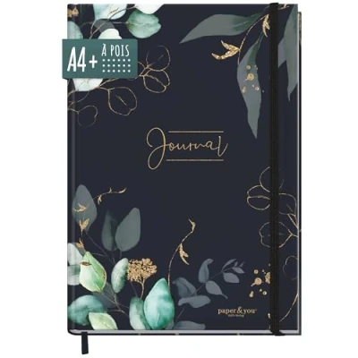Image de paper&amp;you® Bullet journal à pois A4+ avec élastique [fleurs volantes] 156 pages Carnet de croquis pois, intime, durable et respectueux du climat