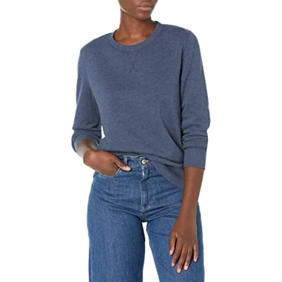 Image de Amazon Essentials Sweatshirt Col Rond en Molleton Éponge (Grandes Tailles Disponibles) Femme, Bleu Marine Chiné, S
