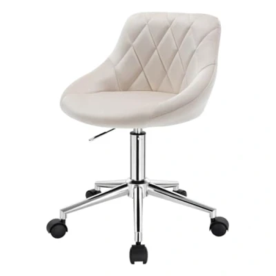 Image de EUGAD 1 X Tabouret de Bureau Roulant pivotant et réglable,Chaise en Velours à roulettes, Crème Blanc 0172BGY