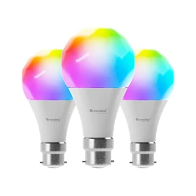 Image de Nanoleaf Essentials Pack de 3 Ampoules LED B22 Connectées RGBW Lampes Intelligentes Thread &amp; Bluetooth , Compatible Google Home Apple, Synchro Musique et Ecran, pour Salon Chambre ou Bureau Gaming