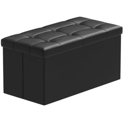 Image de BRIAN &amp; DANY Pouf Coffre de Rangement Boîte Tabouret Pliant Banc Pliable, Simili Cuir, Noir, 76 x 38 cm