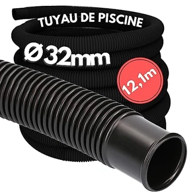 Image de 12,1 mètres Kalitec Tuyau de piscine 32mm, noir pour pompe Made in Germany Résistant au chlore Indéformable passage