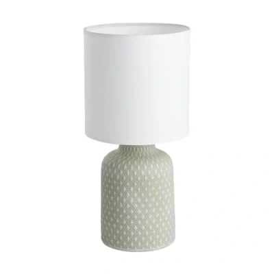 Image de Eglo lampe de table chevet Bellariva, salon à poser en céramique couleur gris et tissu blanc, luminaire avec interrupteur, douille E14