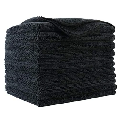 Image de Polyte 12 Chiffons de Nettoyage en Microfibres qualité Premium Noir 40 x cm