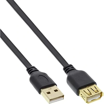 Image de InLine® USB 2.0 rallonge câble plat, A Mâle / Femelle, noir, Contact or, 1m