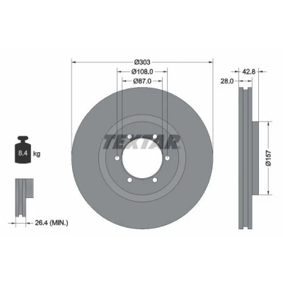 Image de TEXTAR PRO 92180003 Disque de frein 303 28 06/06 108 ventilé l&#039;intérieur revêtu sans boulon fix roue, moyeu roue HYUNDAI: Terracan