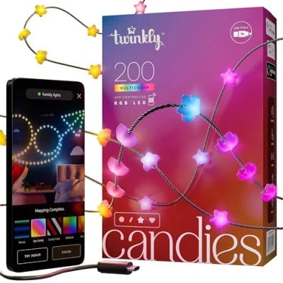Image de Twinkly Strings Star 200 LED, Guirlande Leds en Forme d&#039;Étoile, Fil Lumineux LED Multicolore RGB, Compatible avec Alexa, Google Home, Lumières Gaming, Alimentation USB C, Vert, 2 x 6m