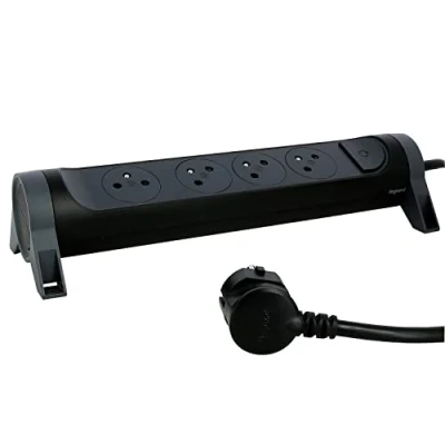 Image de LEGRAND Multiprise Rotative avec Interrupteur à Voyant LED 4 Prises Surface Terre Cordon 1,5m Noir et Gris Foncé
