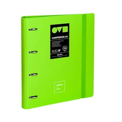 Image de Grafoplas Classeur 4 anneaux A4 en polyfoam résistant et ultra léger Vert Avec recharge, séparateurs enveloppe Idéal pour organiser les fournitures scolaires