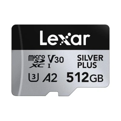 Image de Lexar Silver Plus Carte Micro SD 512 Go, Vitesse de Lecture jusqu&#039;à 205 Mo/s, d&#039;écriture 150 mémoire avec Adaptateur SD, UHS I, A2, U3, V30, Classe 10, 4K UHD microSDXC