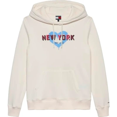 Image de Tommy Jeans Sweat à Capuche Femme TJ X NYC avec Capuche, Beige (Ancient White), XS