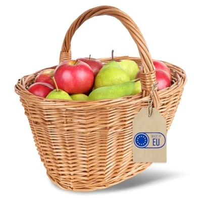 Image de Creative Home Panier en Osier avec Poignées 32 x 24 29 cm (+/ 2 cm) Léger Tissé à la Main Cadeau Fruits Pique Nique Marron Naturel